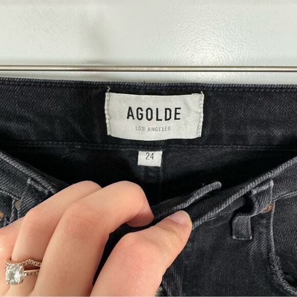 Agolde Nico High Rise Slim Skinny Distressed Ankle Jeans Black Size 24 - Picture 5 of 8